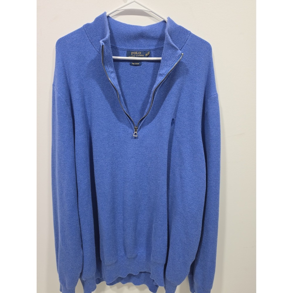 Polo Ralph Lauren Mens 4XB Blue Quarter Zip Pima Cotton Knit Mock Neck Sweater